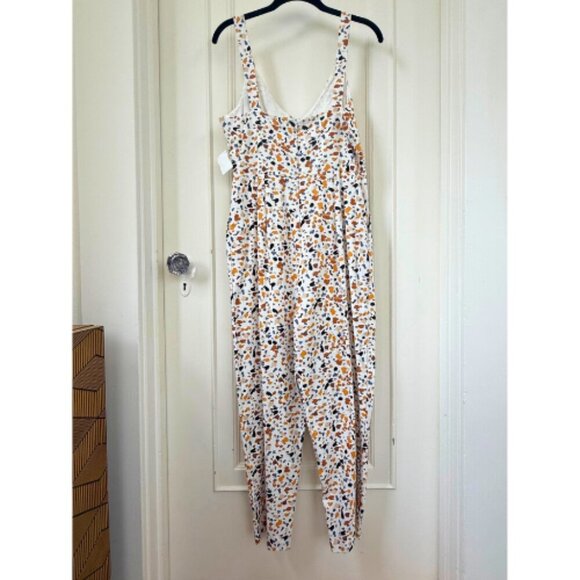 LUSH Cream Button Up Linen-Blend Abstract Printed Jumpsuit Size M - Picture 6 of 10